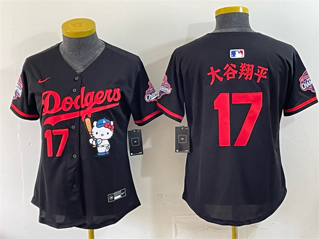 Youth Los Angeles Dodgers #17 大谷翔平 Black Hello Kitty Night 2025 World Series Champions Patch Stitched Baseball Jersey Youth Los Angeles Dodgers #17 大谷翔平 Black Hello Kitty Night 2025 World Series Champions Patch Stitched Baseball Jersey